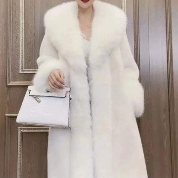 Faux Fur Coats Women Long Coat Thick Warm Turn Down Collar Open Stitch Spring Outerwear Jackets Elegant Splice Autumn Winter | 0