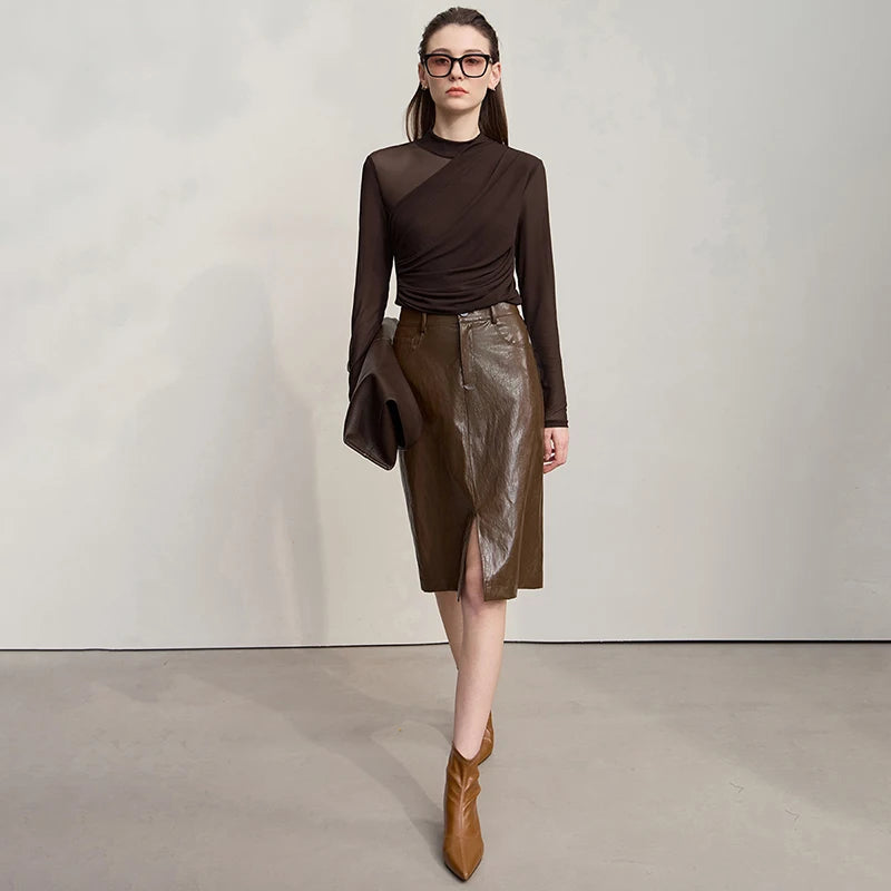 AMII T Shirts Women 2025 Autumn New O-Neck Slim Versatile Lady Knitted Tops Long Sleeve Sexy See-through Mesh T-shirt 12543162 | 2