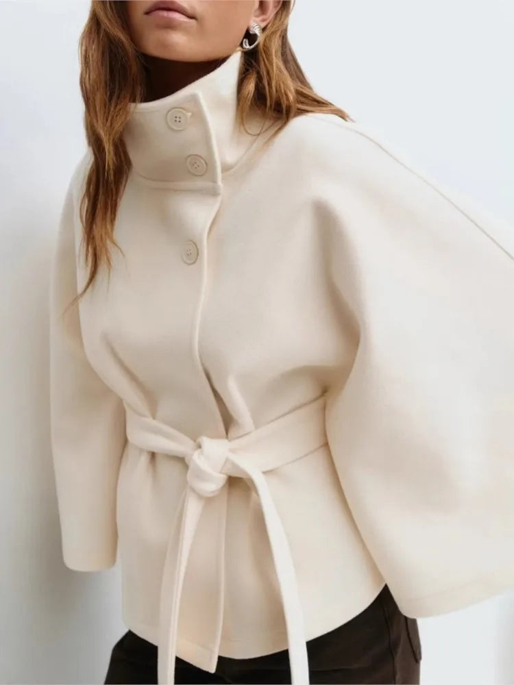 Casual Y2K Coats Women's Autumn Winter New Fashion Solid Color Cloak Stand Collar Button Belt Windbreaker Jacket Women Clothes | 2