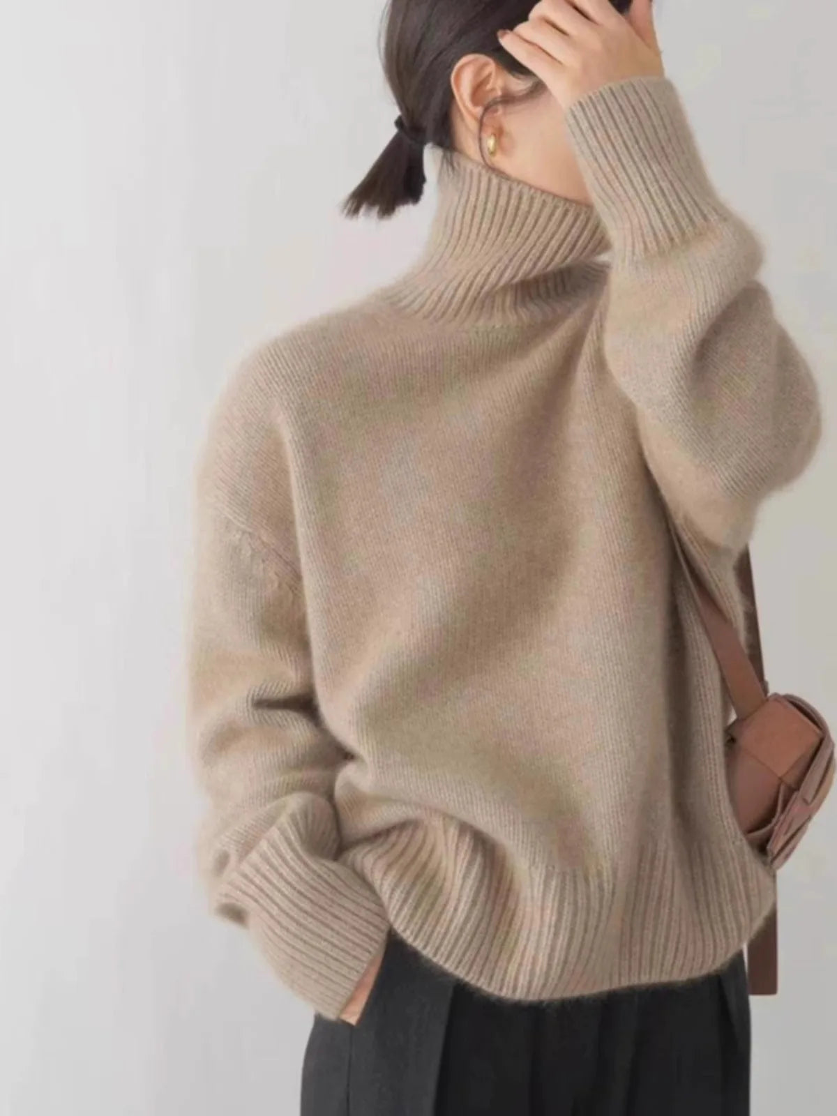 2024 Autumn and Winter New Thick Cashmere Sweater Women High Neck Pullover Sweater Warm Loose Knitted Base Sweater Jacket Tops | 3