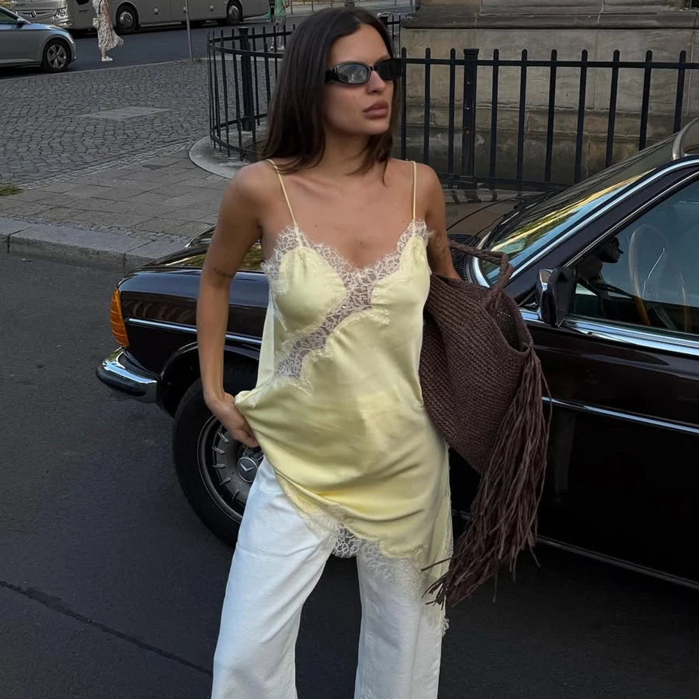 Tuularose Sexy Lace Tank Top Women Solid Lace Patchwork Asymmetrical Camis Top Summer Streetwear Party Outfit Vacation Women Top | 4