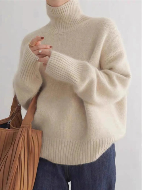 2024 Autumn and Winter New Thick Cashmere Sweater Women High Neck Pullover Sweater Warm Loose Knitted Base Sweater Jacket Tops | 1