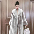 Faux Fur Coats Women Long Coat Thick Warm Turn Down Collar Open Stitch Spring Outerwear Jackets Elegant Splice Autumn Winter | Color:gray