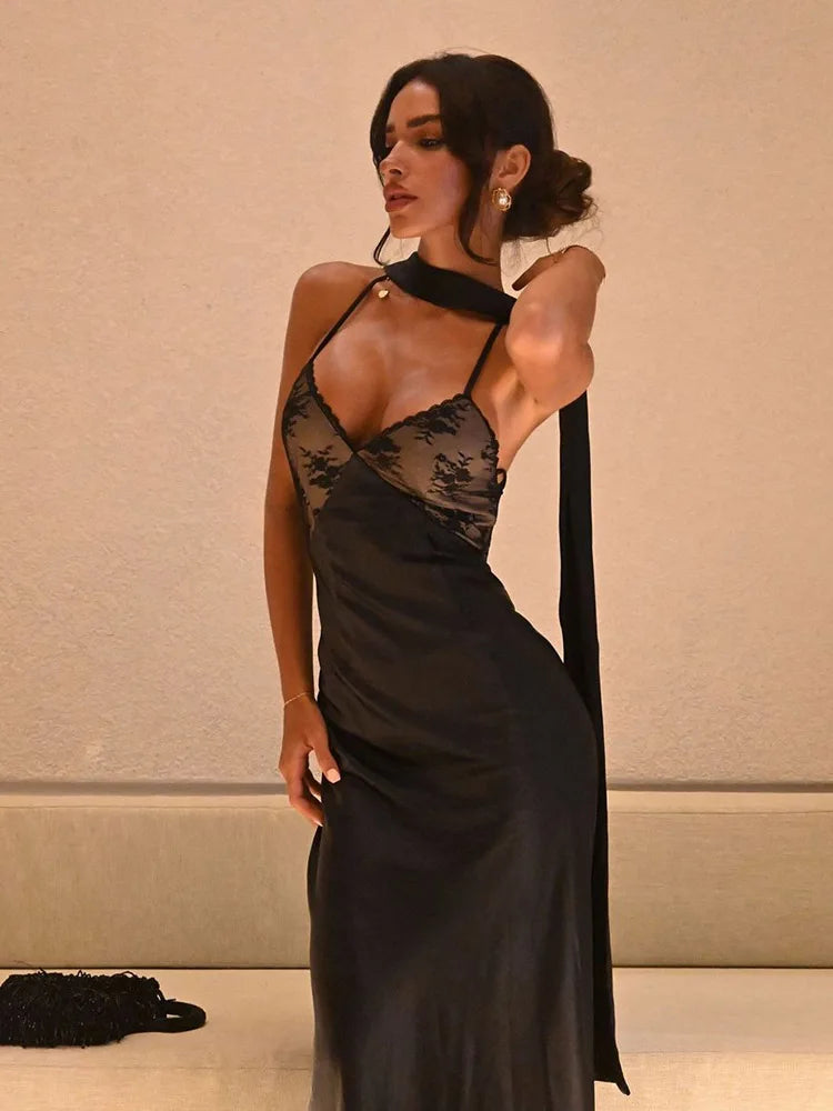 CNYISHE Lace Patchwork Backless Camisole Women Dresses Sleeveless V Neck Outfits Sexy Club Fashion Solid Female Vestidos Robes | 3