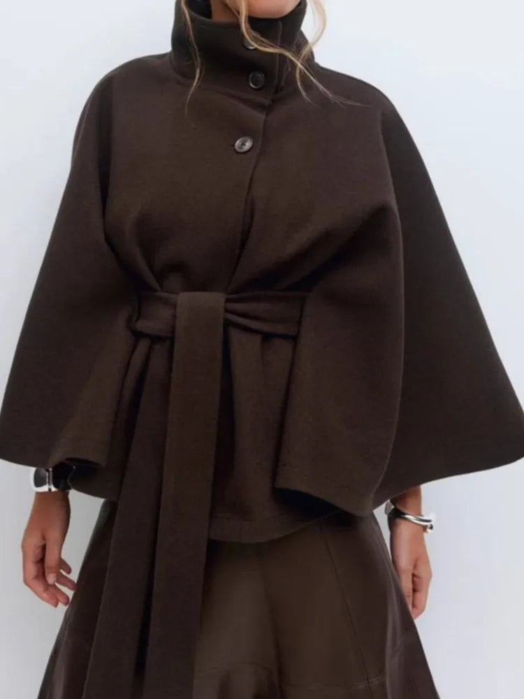 Casual Y2K Coats Women's Autumn Winter New Fashion Solid Color Cloak Stand Collar Button Belt Windbreaker Jacket Women Clothes | 3