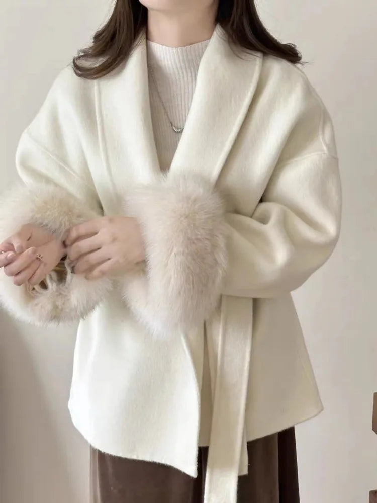 DFDG Short Lace Up Lapel Cashmere Woolen Coat For Women's Fashion Temperament 2024 Autumn And Winter New Collection | 1