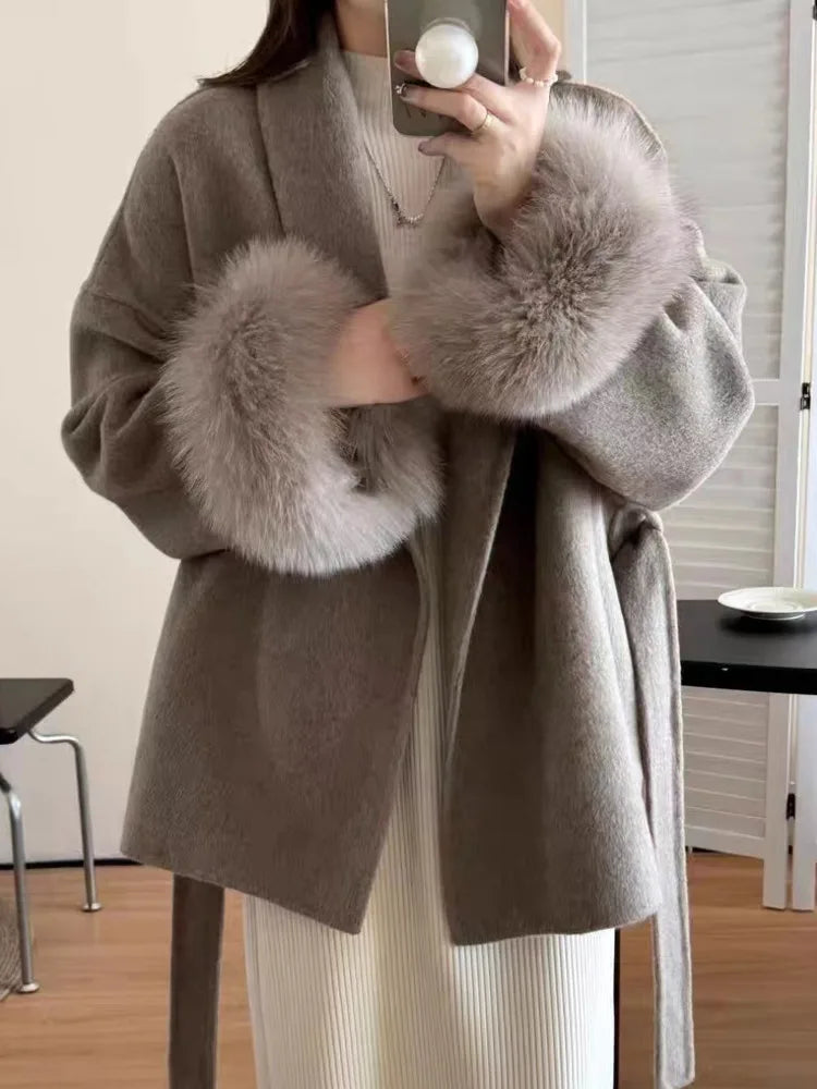 DFDG Short Lace Up Lapel Cashmere Woolen Coat For Women's Fashion Temperament 2024 Autumn And Winter New Collection | 2